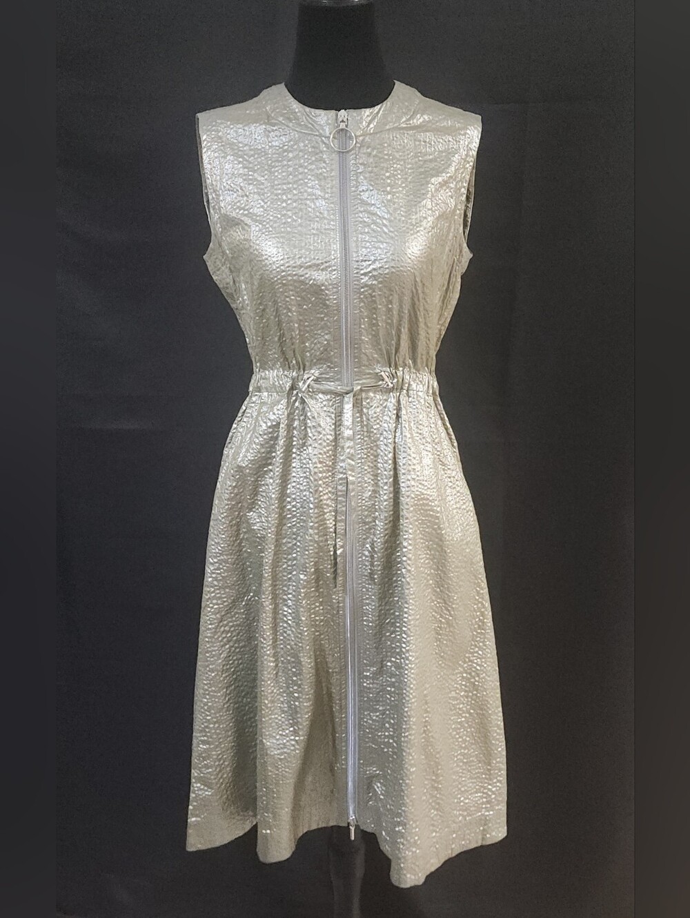 Akris Punto Metallic Cotton Zip-front Midi Dress Size 4